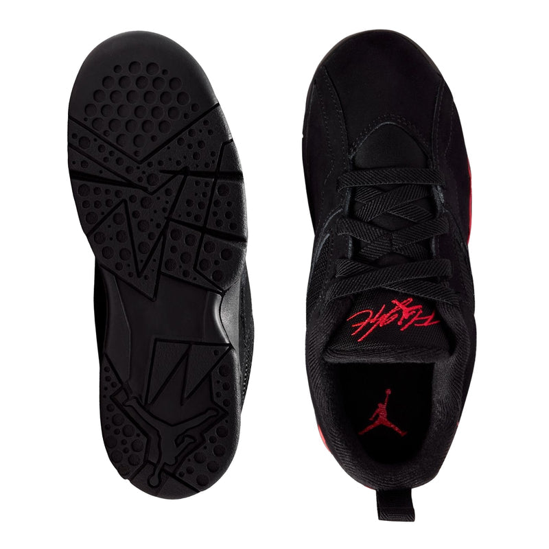 Kids sneaker outsole and inner side view in black with red Jumpman accents