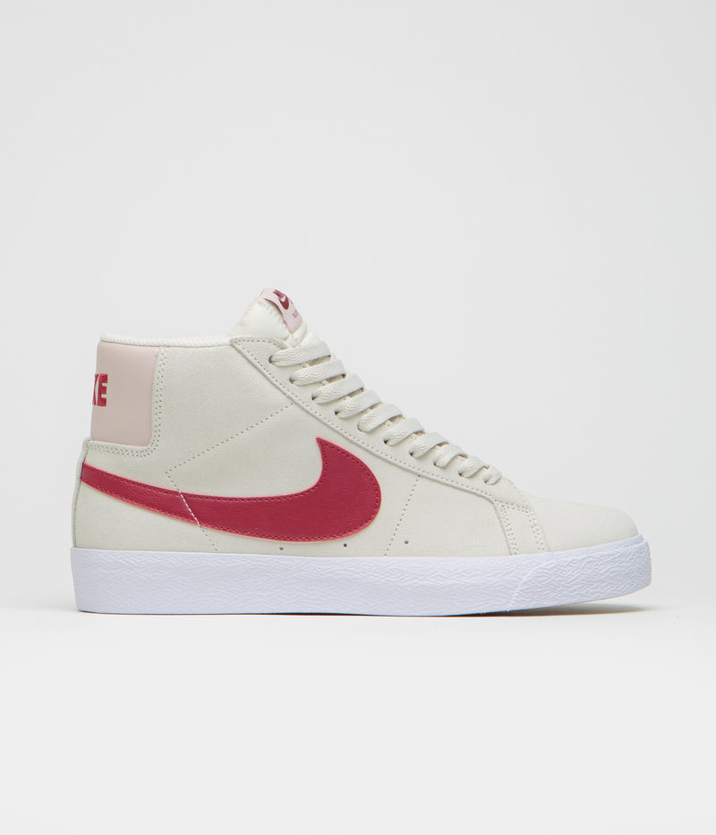 Nike SB Blazer Mid Shoes in Pale Ivory and Noble Red and Silt Red - White