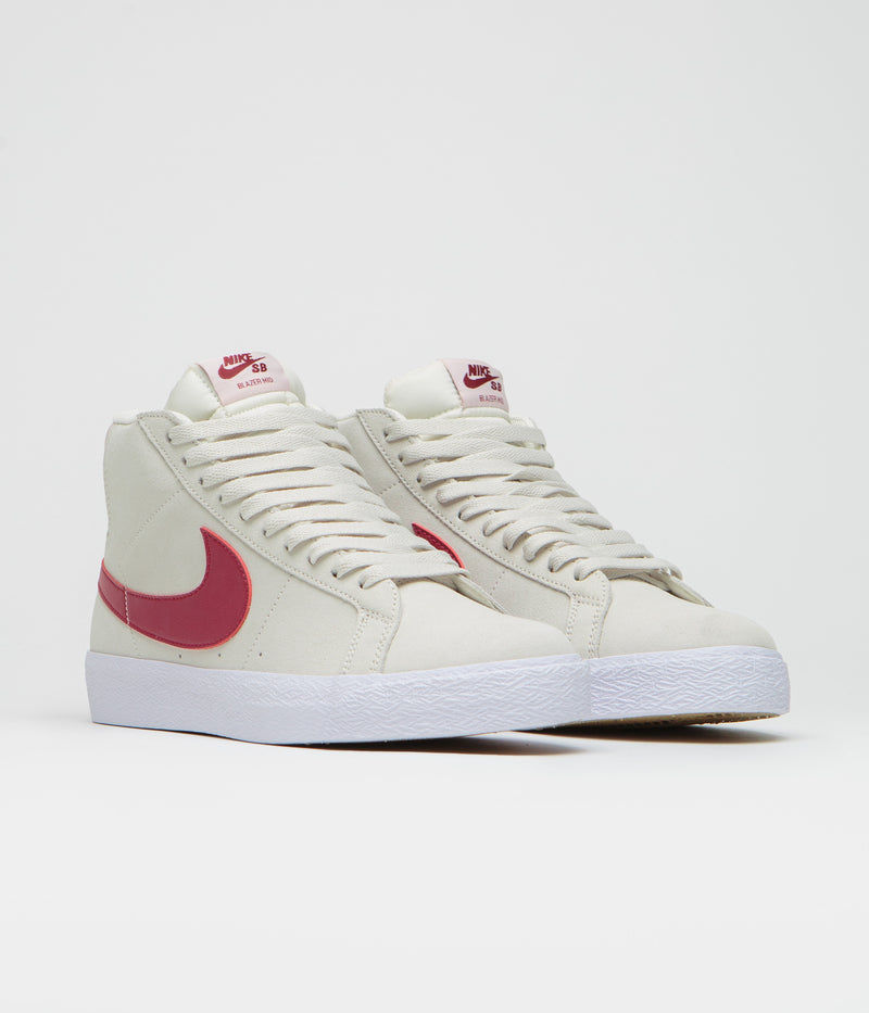 Nike SB Blazer Mid Shoes in Pale Ivory and Noble Red and Silt Red - White