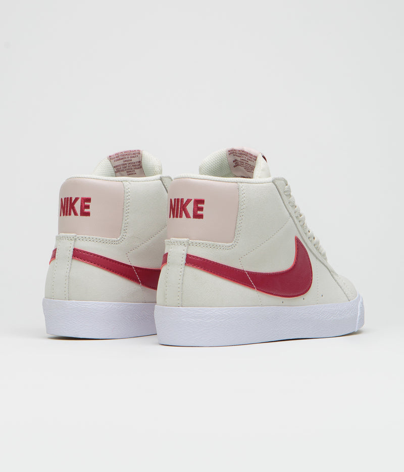 Nike SB Blazer Mid Shoes in Pale Ivory and Noble Red and Silt Red - White