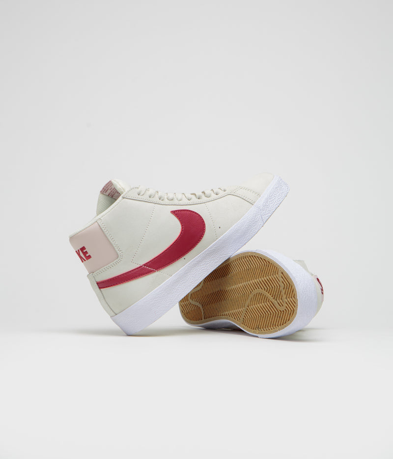 Nike SB Blazer Mid Shoes in Pale Ivory and Noble Red and Silt Red - White
