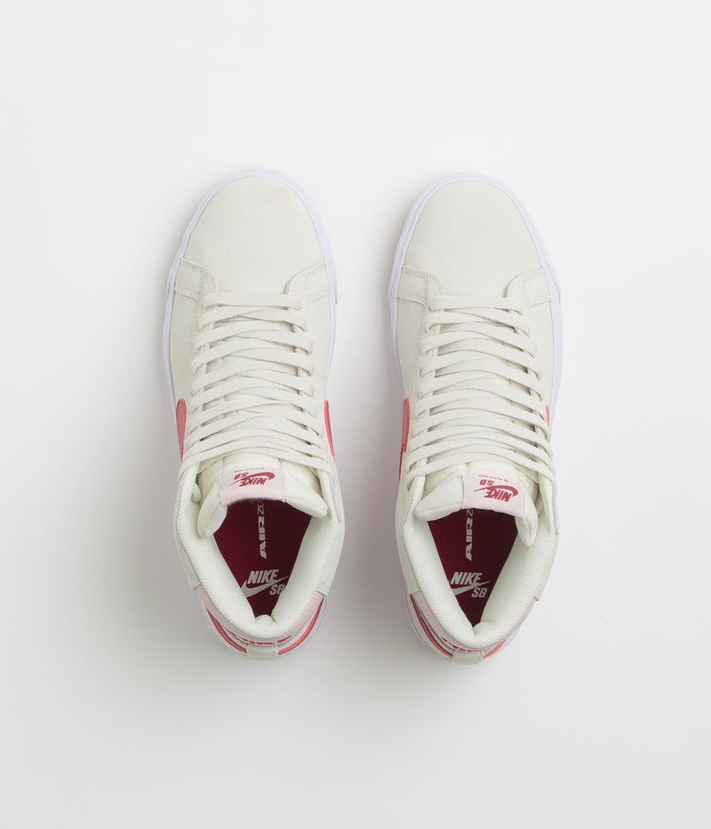 Nike SB Blazer Mid Shoes in Pale Ivory and Noble Red and Silt Red - White