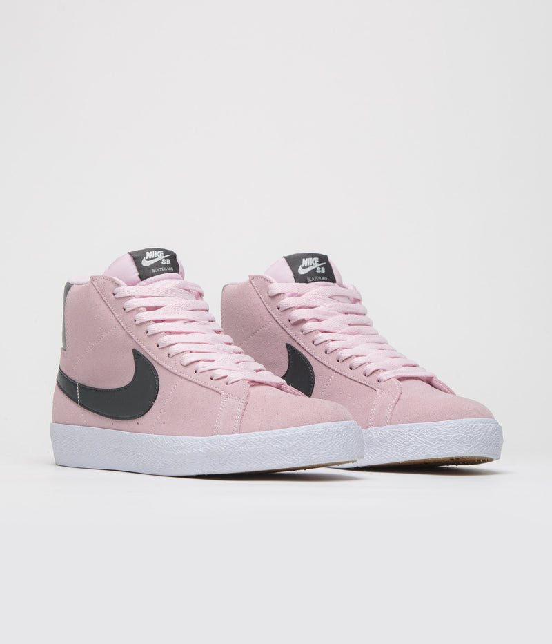 Nike SB Blazer Mid Shoes in Pink Foam and Anthracite and White - Gum Yellow