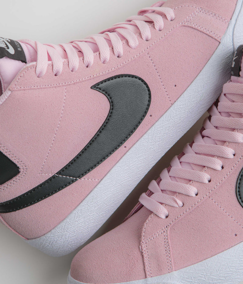 Nike SB Blazer Mid Shoes in Pink Foam and Anthracite and White - Gum Yellow