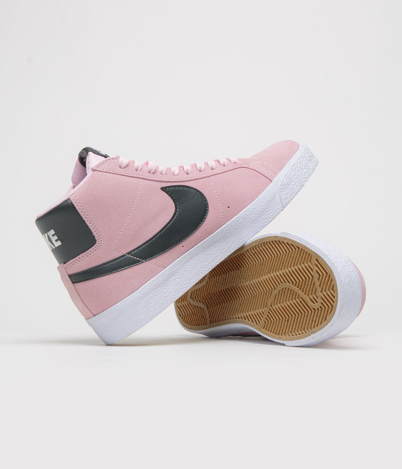 Nike SB Blazer Mid Shoes in Pink Foam and Anthracite and White - Gum Yellow