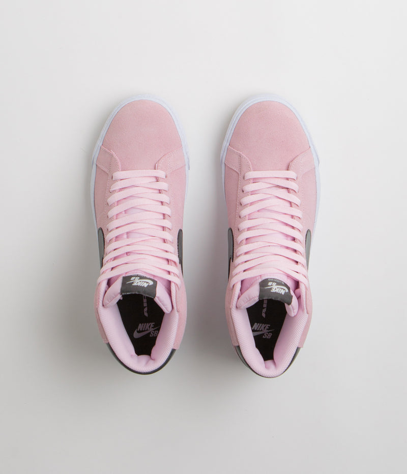 Nike SB Blazer Mid Shoes in Pink Foam and Anthracite and White - Gum Yellow