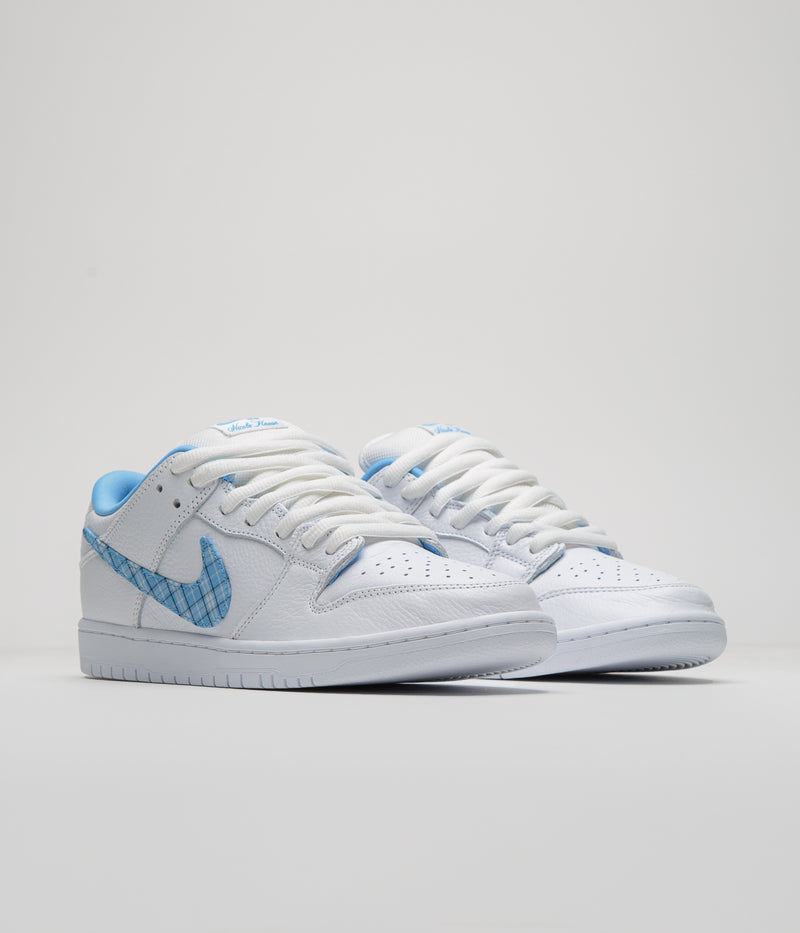 Nike SB x Nicole Hause Dunk Low Shoes in White and University Blue / White / Midnight Navy / Pure Platinum
