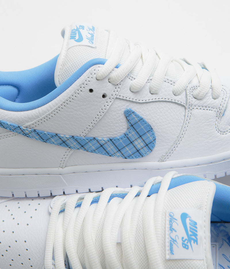 Nike SB x Nicole Hause Dunk Low Shoes in White and University Blue / White / Midnight Navy / Pure Platinum