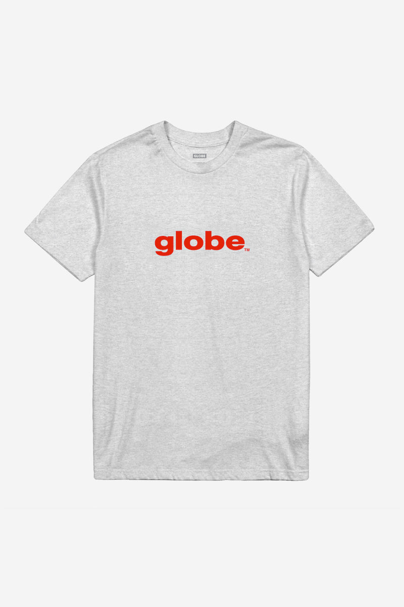 Grey marle O.G Tee with bold red globe logo across the chest.