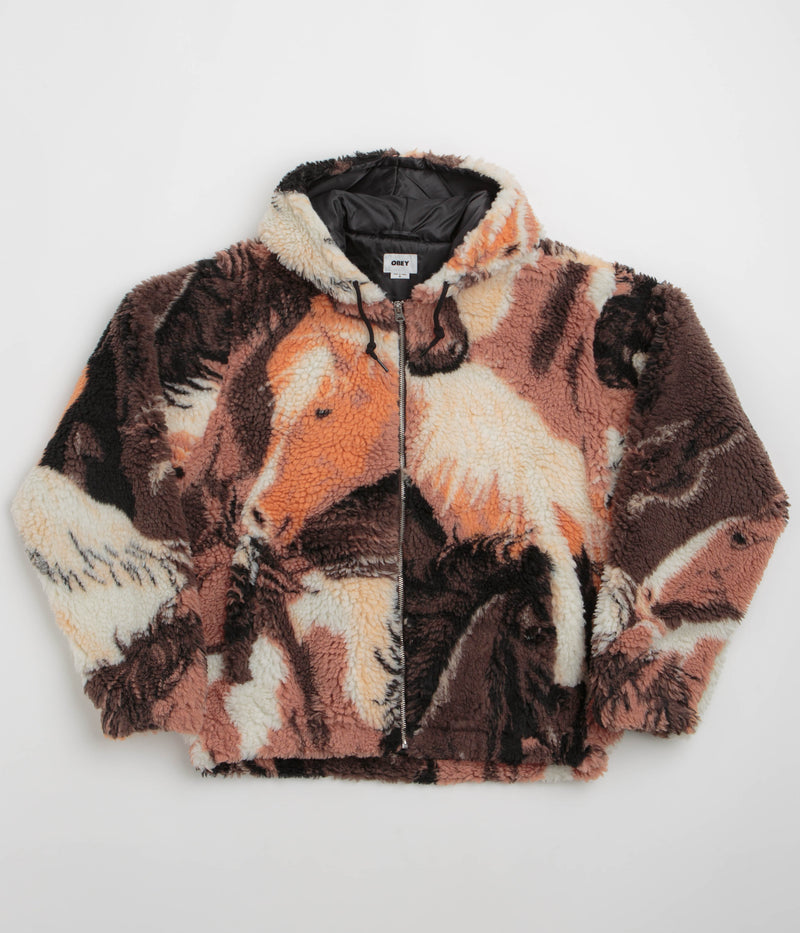 Obey Horses Sherpa Jacket in Brown Multi