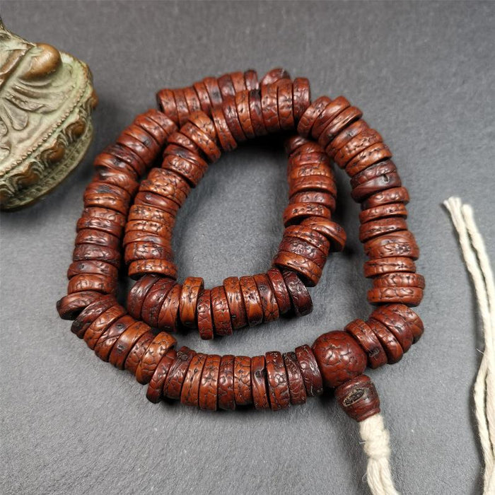 Old Bodhi Seed Mala 0.55" - Tibetan Buddhist mala beads, front view