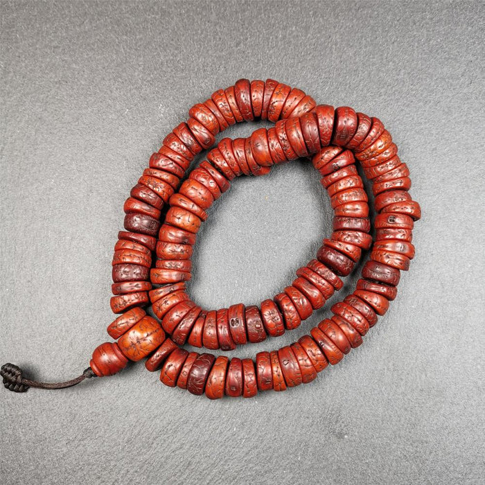 Old Bodhi Seed Mala 0.55" - Tibetan Buddhist mala beads, front view