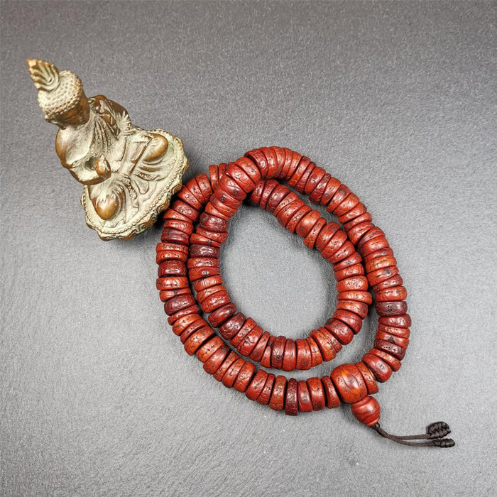 Old Bodhi Seed Mala 0.55" - Tibetan Buddhist mala beads, close-up detail