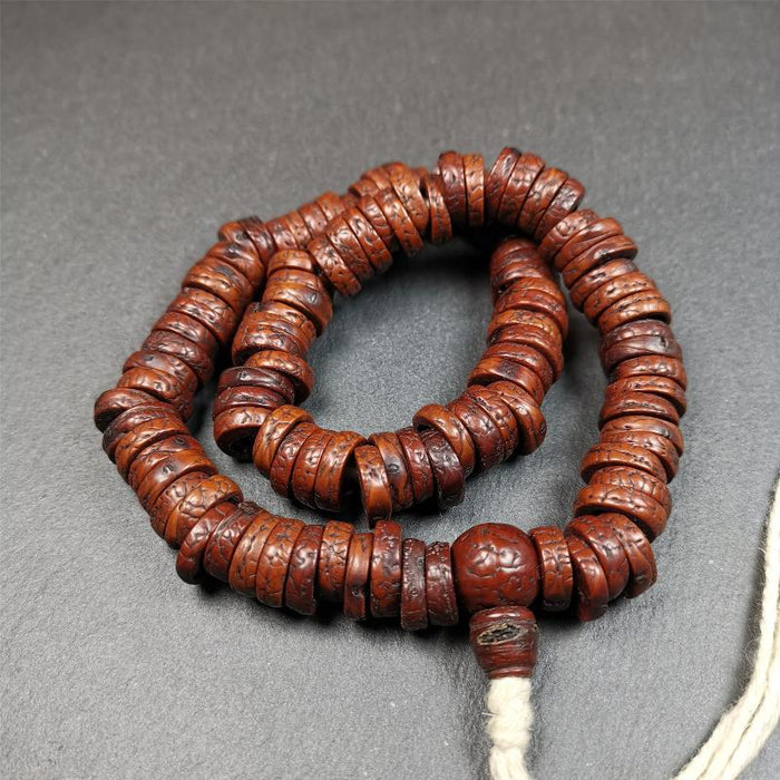 Old Bodhi Seed Mala 0.55" - Tibetan Buddhist mala beads, view 4