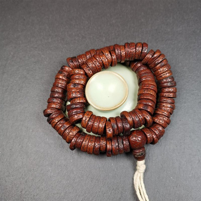 Old Bodhi Seed Mala 0.55" - Tibetan Buddhist mala beads, view 6