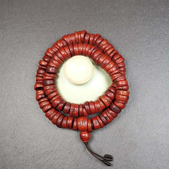 Old Bodhi Seed Mala 0.55" - Tibetan Buddhist mala beads, view 7