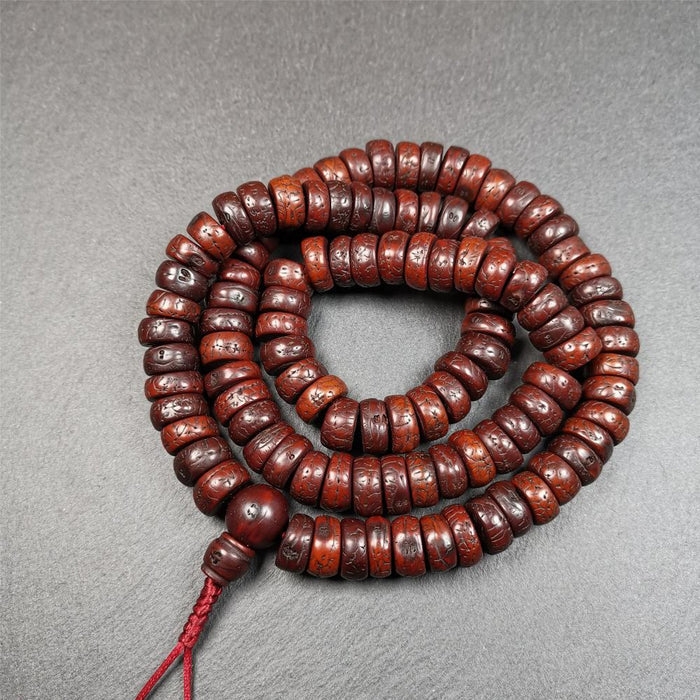 Old Bodhi Seed Mala 0.5" - Tibetan Buddhist mala beads, front view