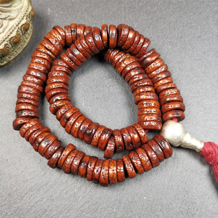 Old Bodhi Seed Mala 0.5" - Tibetan Buddhist mala beads, detailed view