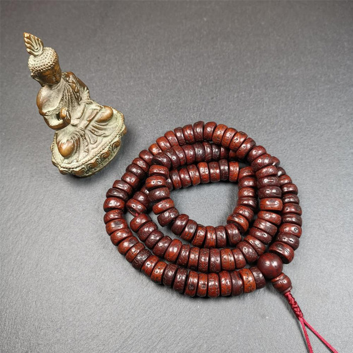 Old Bodhi Seed Mala 0.5" - Tibetan Buddhist mala beads, detailed view