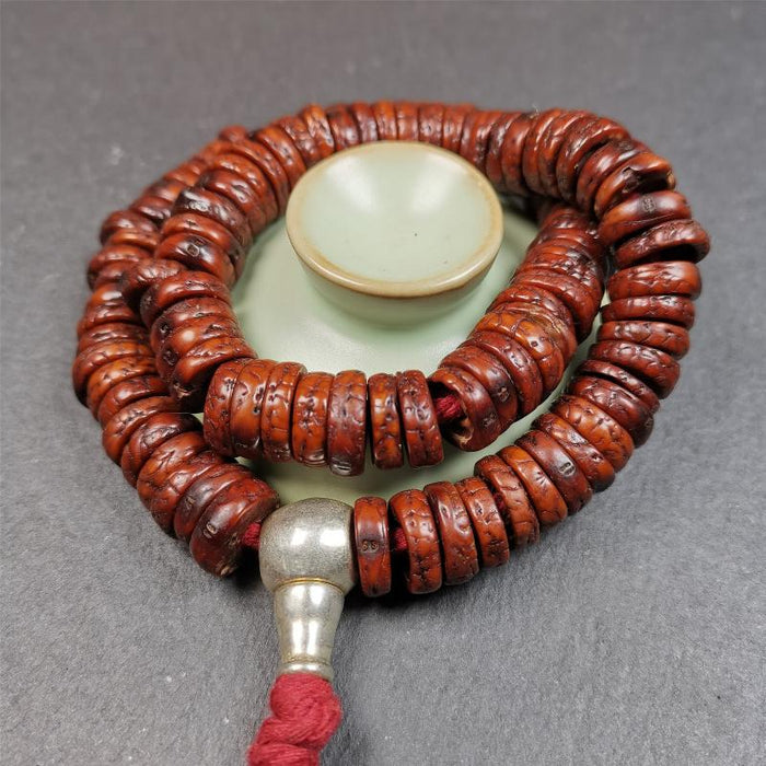 Old Bodhi Seed Mala 0.5" - Tibetan Buddhist mala beads, view 6