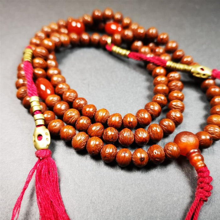 Old Indian Jujube Beads mala -30" - Tibetan Buddhist mala beads, detailed view
