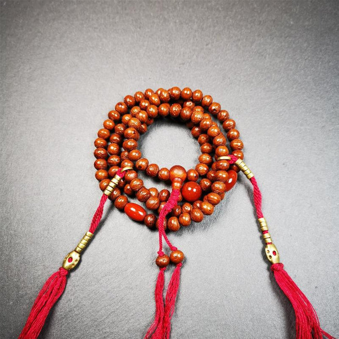 Old Indian Jujube Beads mala -30" - Tibetan Buddhist mala beads, view 4