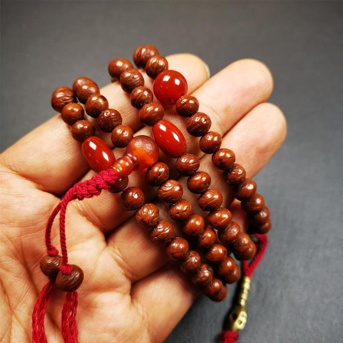 Old Indian Jujube Beads mala -30" - Tibetan Buddhist mala beads, view 6