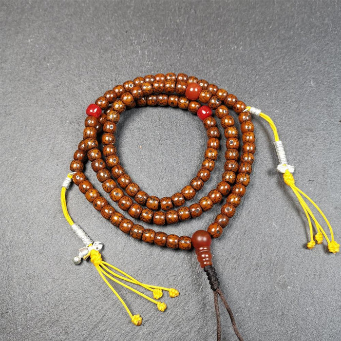 Old Lotus Seed Mala 0.24" - Tibetan Buddhist mala beads, front view