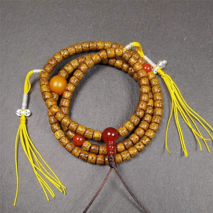 Old Lotus Seed Mala 0.24" - Tibetan Buddhist mala beads, front view