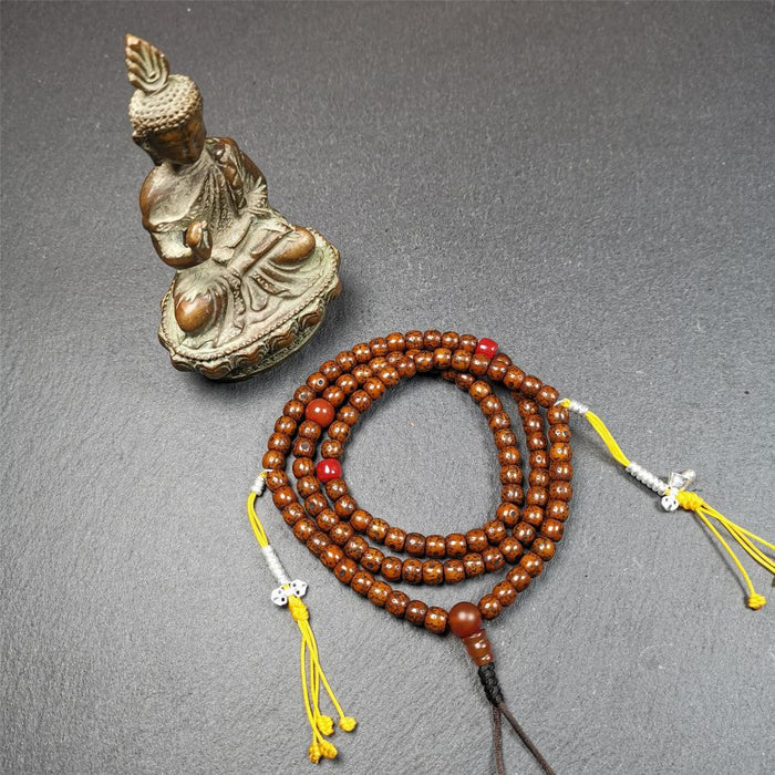 Old Lotus Seed Mala 0.24" - Tibetan Buddhist mala beads, detailed view