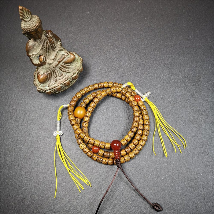 Old Lotus Seed Mala 0.24" - Tibetan Buddhist mala beads, detailed view