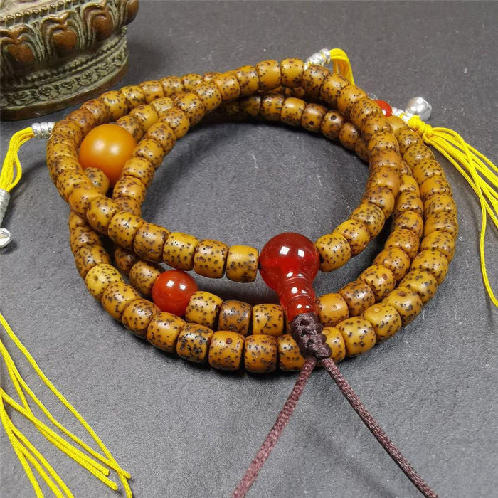 Old Lotus Seed Mala 0.24" - Tibetan Buddhist mala beads, close-up detail