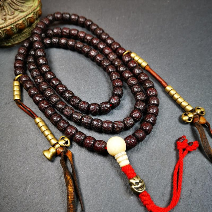 Old Lotus Seed Mala,0.32" - Tibetan Buddhist mala beads, detailed view