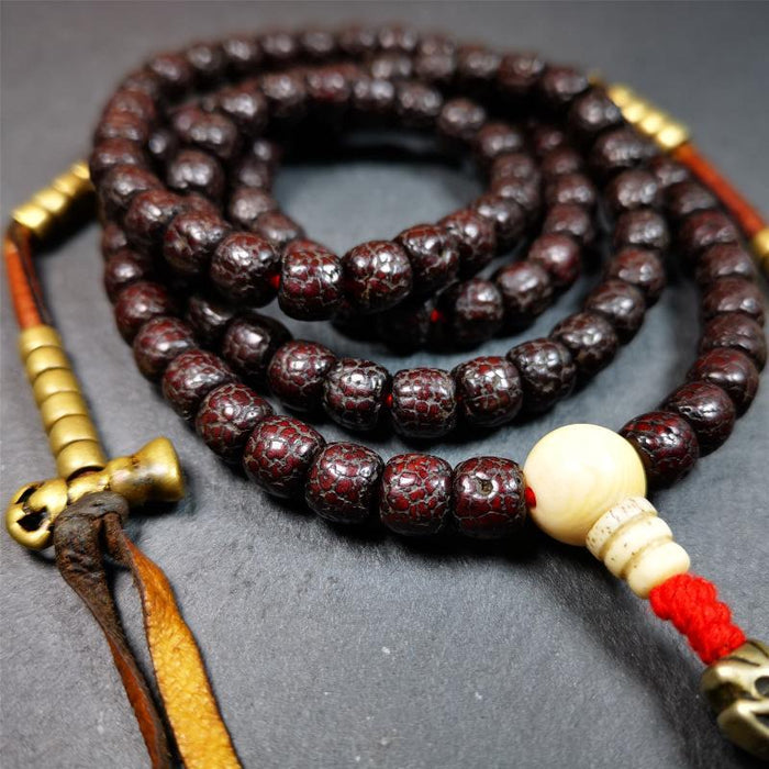 Old Lotus Seed Mala,0.32" - Tibetan Buddhist mala beads, view 5