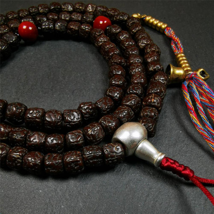 Old Rudraksha Mala 0.32" - Tibetan Buddhist mala beads, view 4