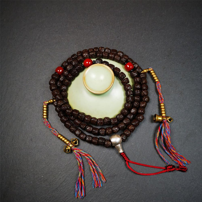 Old Rudraksha Mala 0.32" - Tibetan Buddhist mala beads, view 5