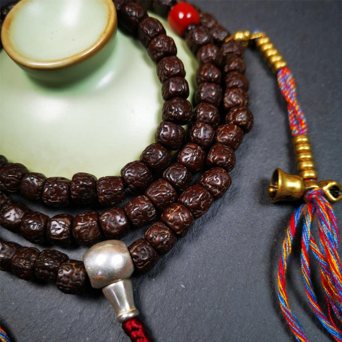 Old Rudraksha Mala 0.32" - Tibetan Buddhist mala beads, view 6