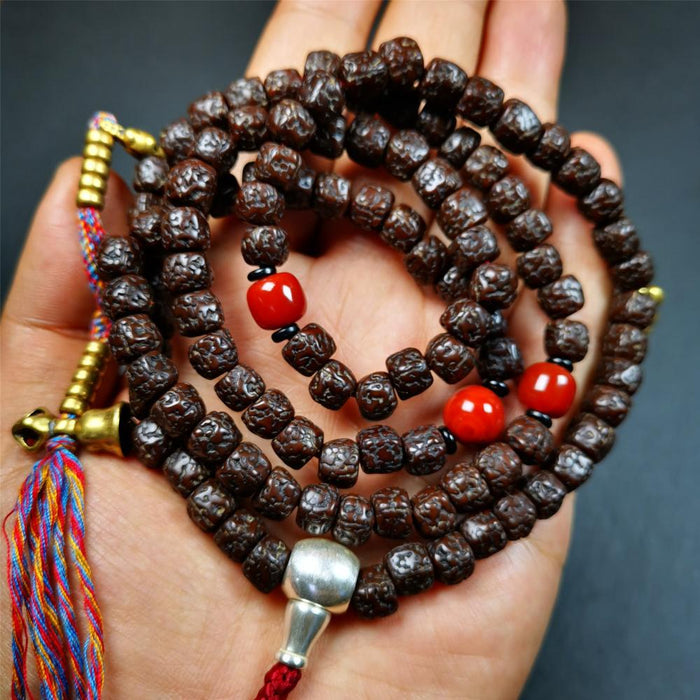 Old Rudraksha Mala 0.32" - Tibetan Buddhist mala beads, view 8