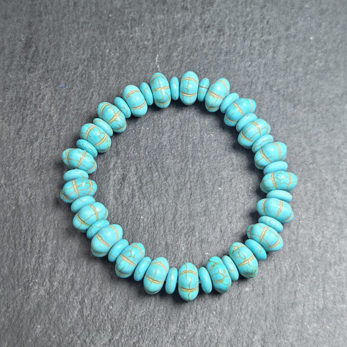 Old Turquoise Bracelet 7.4" Circumference - Tibetan Buddhist art, front view