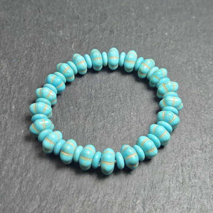 Old Turquoise Bracelet 7.4" Circumference - Tibetan Buddhist art, detailed view