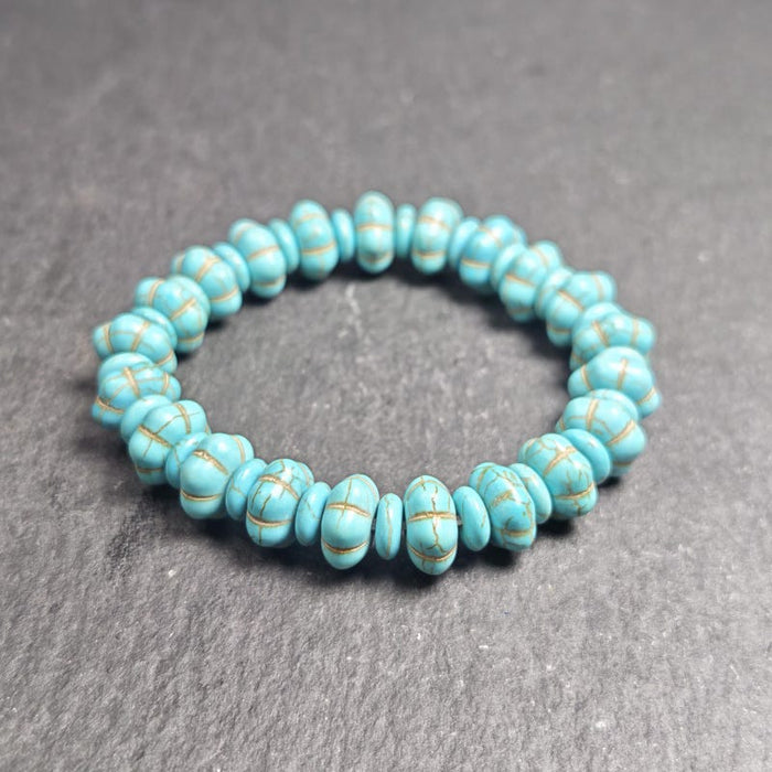 Old Turquoise Bracelet 7.4" Circumference - Tibetan Buddhist art, close-up detail