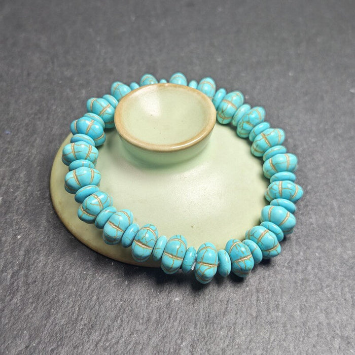 Old Turquoise Bracelet 7.4" Circumference - Tibetan Buddhist art, view 4