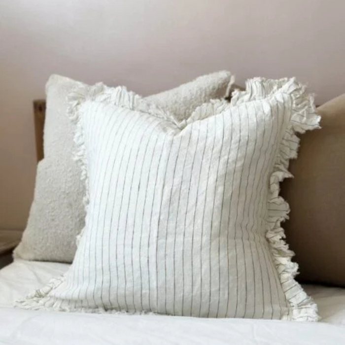 Olive Pinstripe Ruffle Cushion