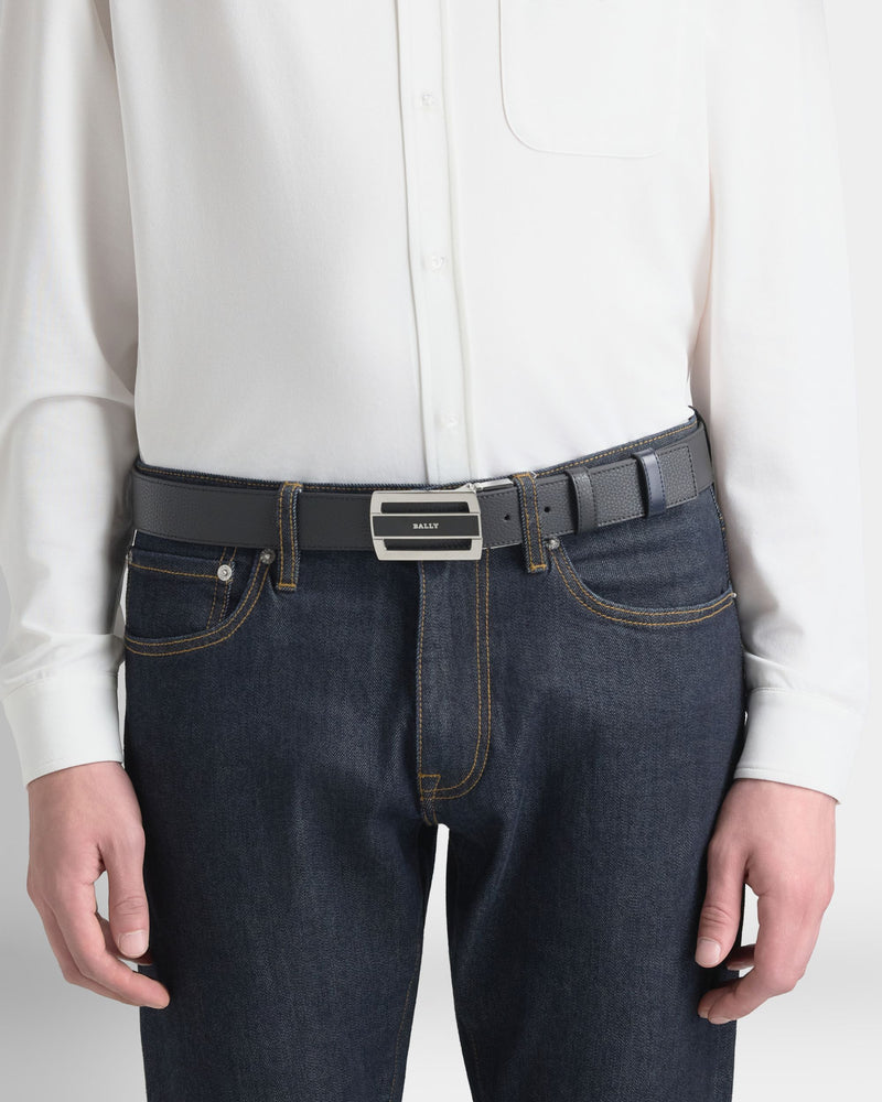 Ollam 35 mm Adjustable And Reversible Belt in Black Leather