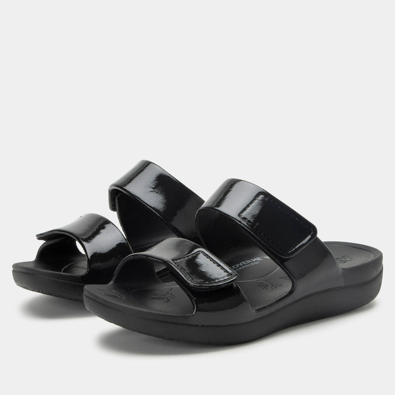 Orbyt Black Gloss Sandal | Alegria Shoes