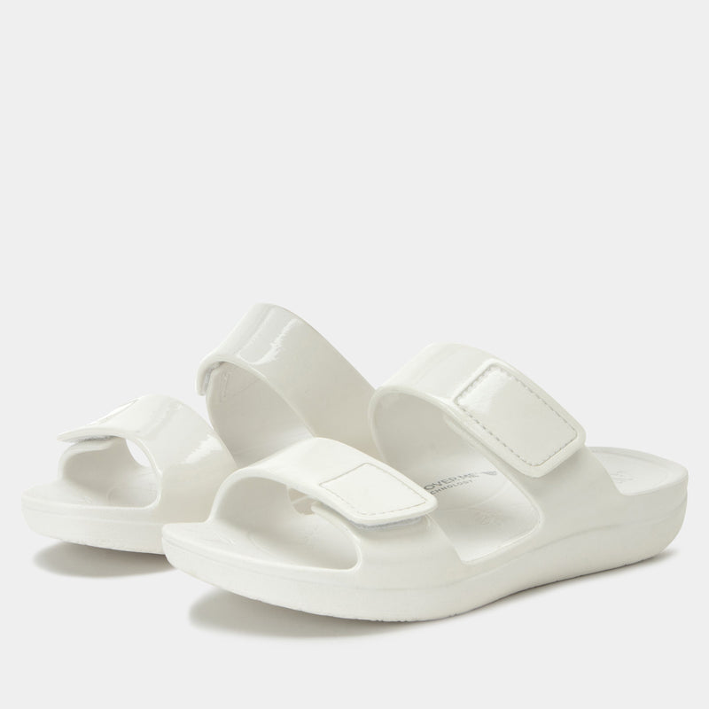 Orbyt White Gloss Sandal | Alegria Shoes