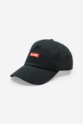 Black organic cotton Globe cap with a red logo patch