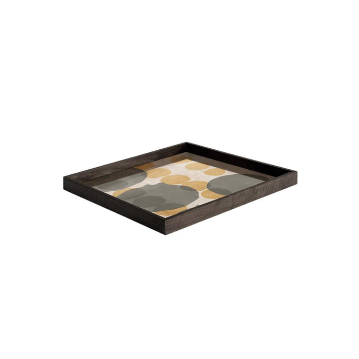 overlapping dots square glass tray