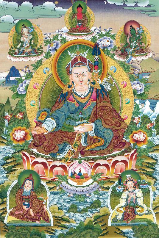 Padmasambhava - Guru Rinpoche - Tibetan thangka painting, front view
