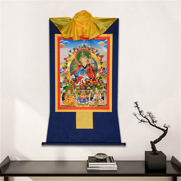Padmasambhava,Guru Rinpoche,Lotus Born - Tibetan thangka painting, detailed view